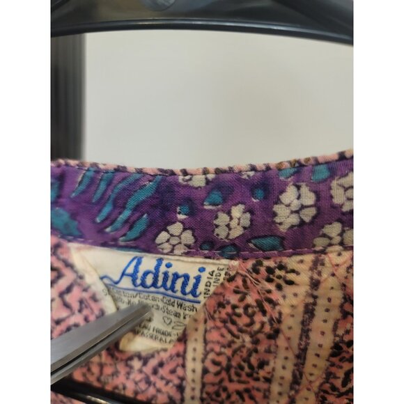 Adini Vintage Cotton Maxi Dress Small Pink Purple Gold Floral Boho 1970s - Picture 3 of 6
